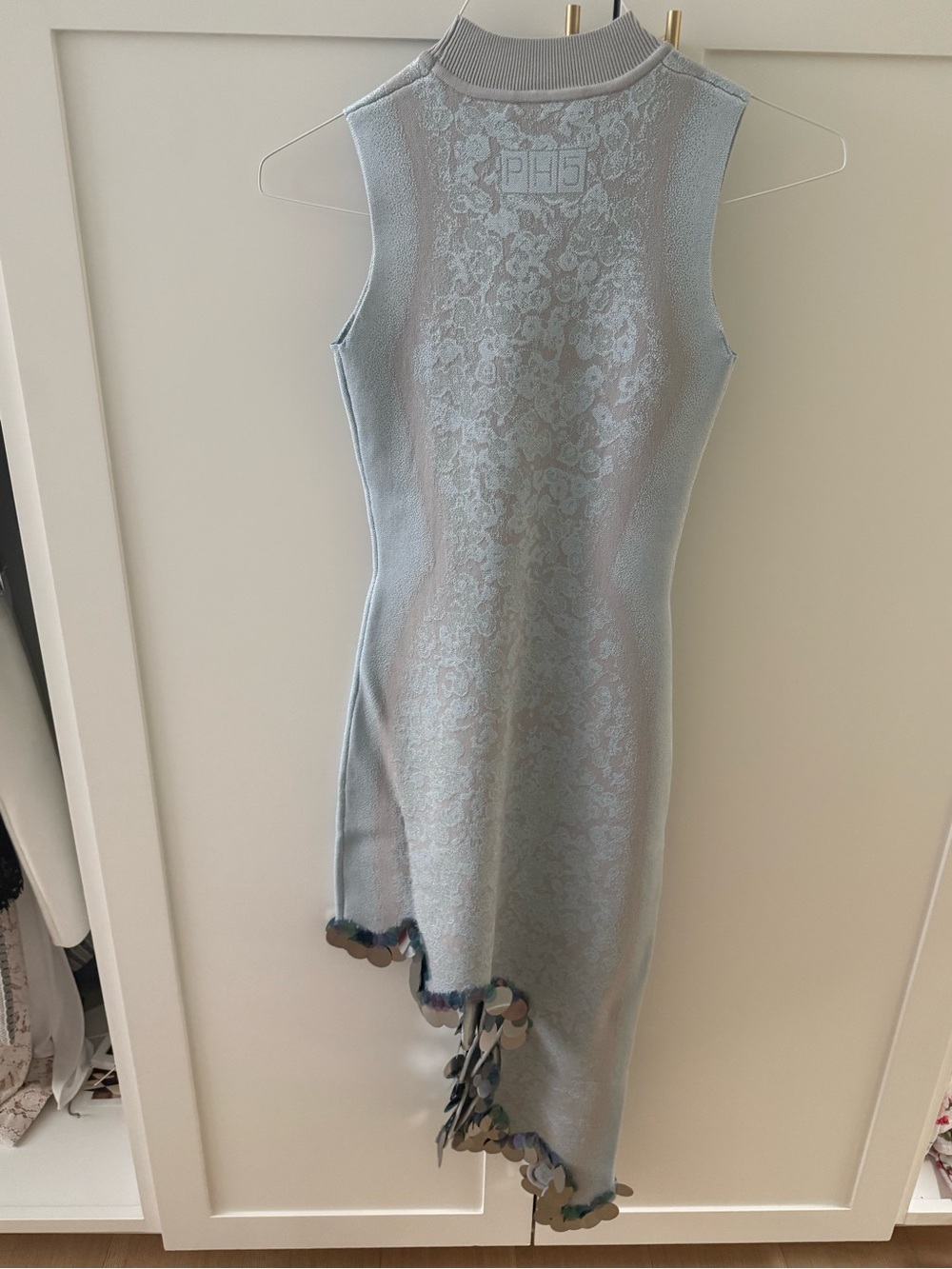 PH5 Light Blue Lace Asymmetrical Dress with Sequin Hem - Picture 2 of 3